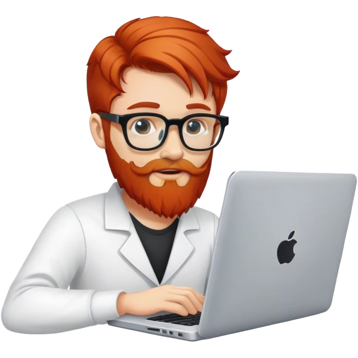 Create a redhead programmer using his laptop. Don't give him a beard, but give himglasses emoji