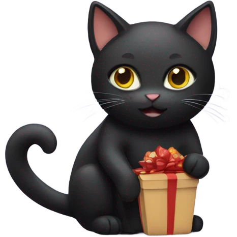 Black Cat with chocolate in paws emoji