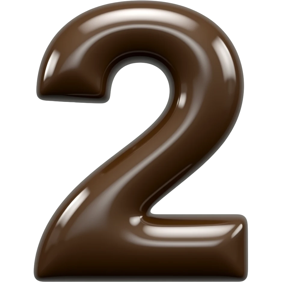 Create an emoji of the number 2 in a shiny dark brown tone and make the number very thick emoji