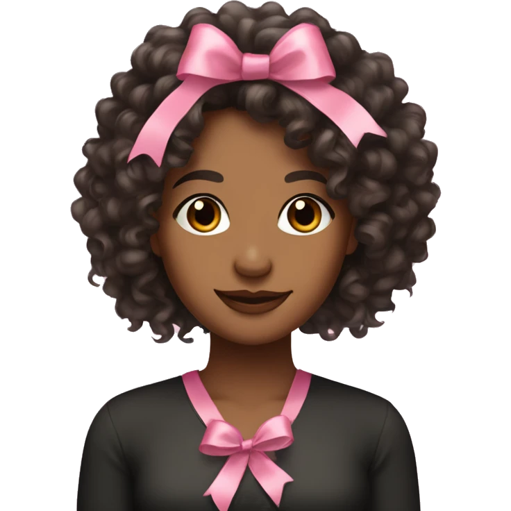 pretty brown woman with long black curly hair with pink ribbon  emoji
