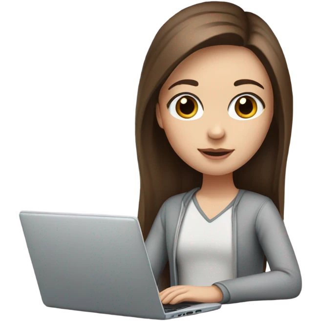 girl with brown hair and brown eyes pale skin long lashes studying on laptop emoji