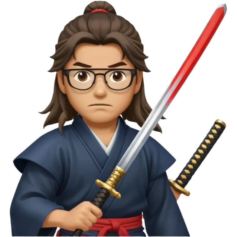 Long Haired Samurai with Glasses, Warrior with glasses cleaning katana emoji