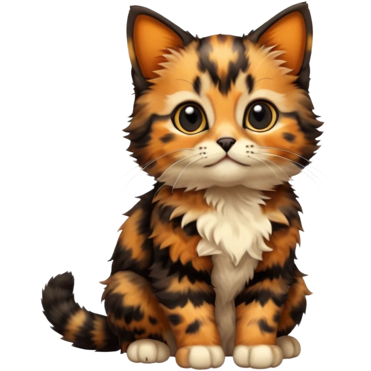 A high-resolution photo-realistic digital illustration of a tortoiseshell kitten, chest upward emoji