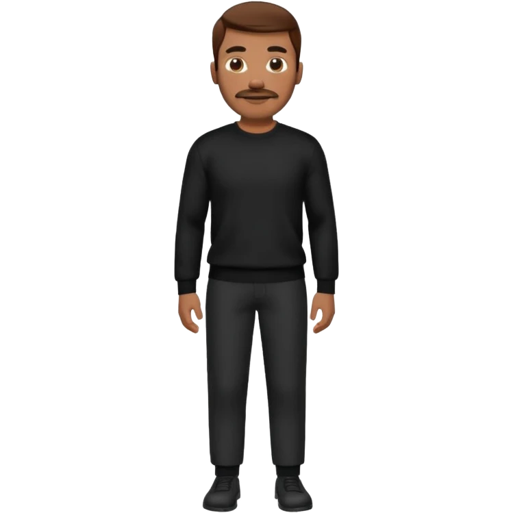 man with mustache, brown hair, 33years old, shirt, high temple Black pullover with a white shirt underneath and black fabric trousers 👕🖤👖 emoji