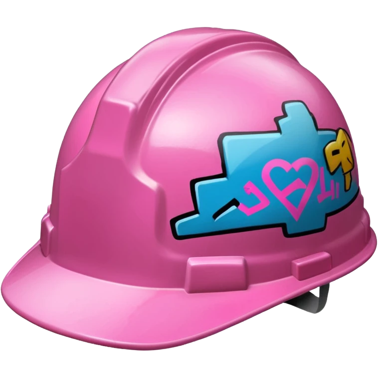 pink hard hat with graffity "</3" emoji