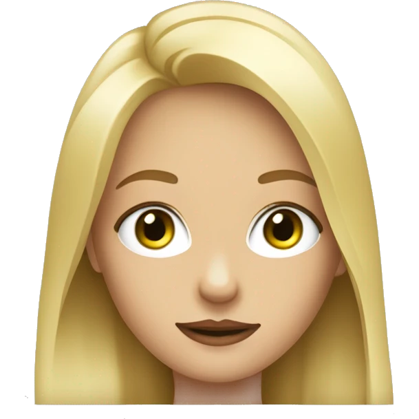 Une fille blonde aux yeux verts avec un iPhone emoji