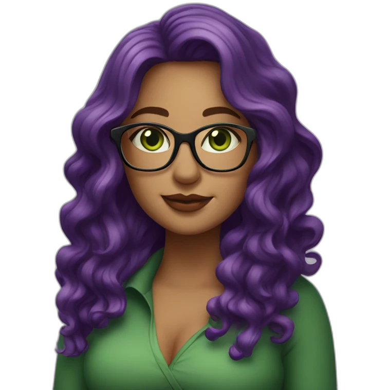curvy-woman-purple-long-wavy-hair-green-eyes-square-glasses emoji