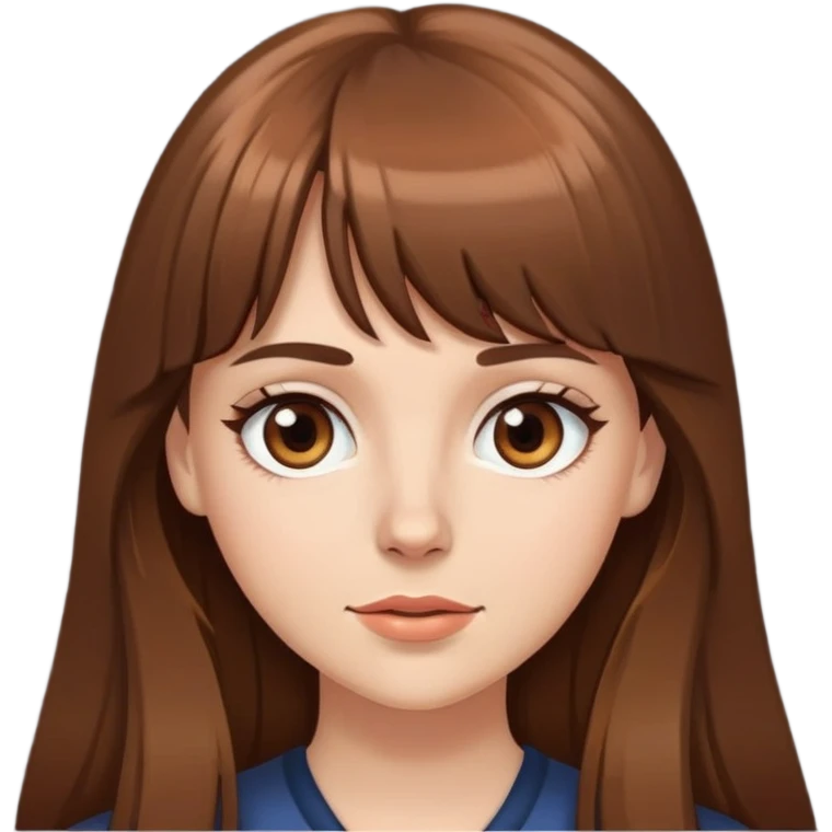 “a white girl with long brown hair, brown eyes, and bangs”  emoji