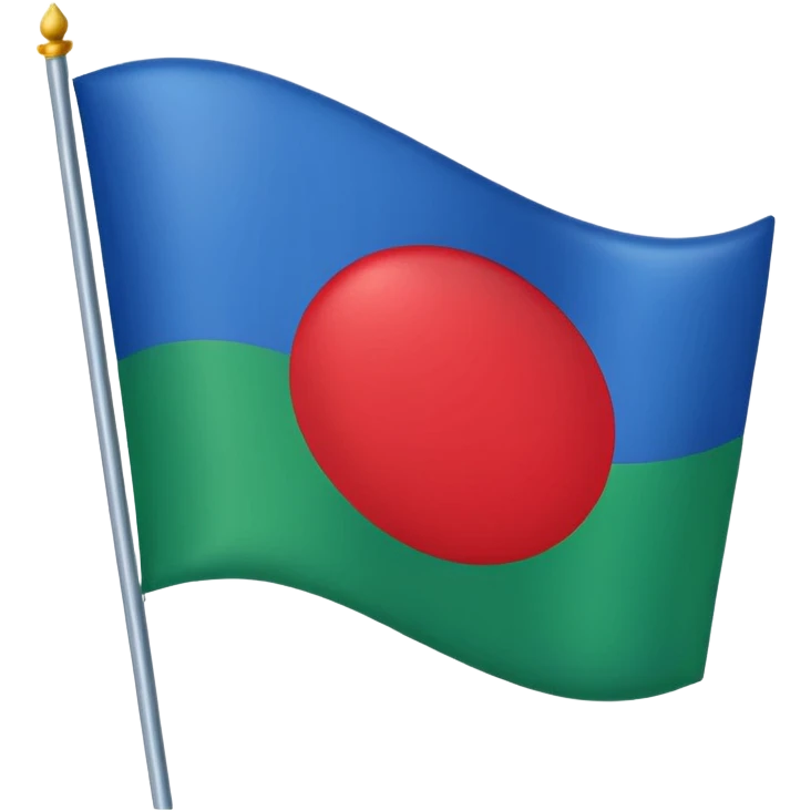 Un drapeau avec du bleu en haud du vers en bas et un cercle rouge aj milieux emoji