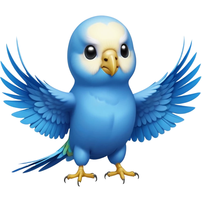 cinematic-[budgie]-realistic-full-body-perched-emoji,-wings-out-flying,-head-tilted-dramatically,-sleek-[blue]-feathers,-simplified-yet-realistic-focused-features,-highly-detailed,-glowing-with-an-almost-sarcastic-glow emoji