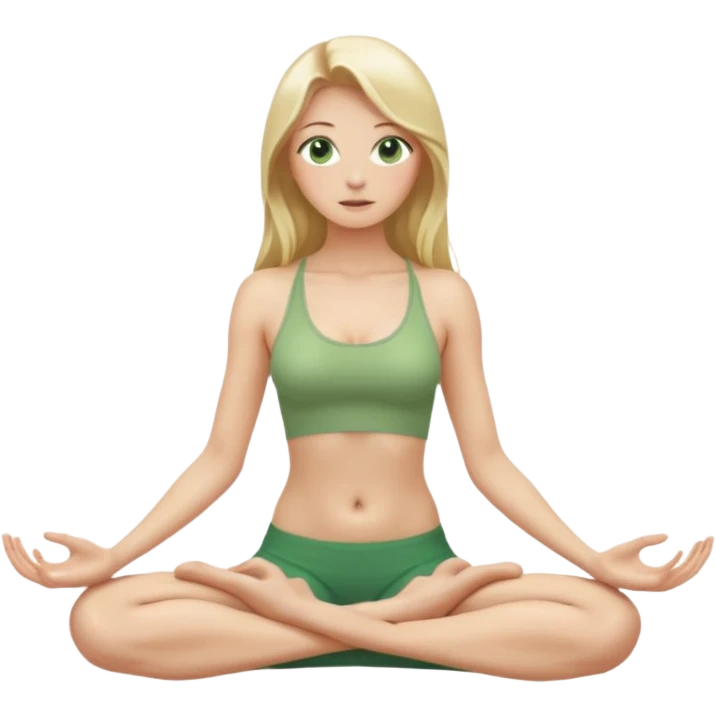 Naked woman tits out long blonde hair green eyes full body skinny legs no clothing sitting nude in yoga posture emoji