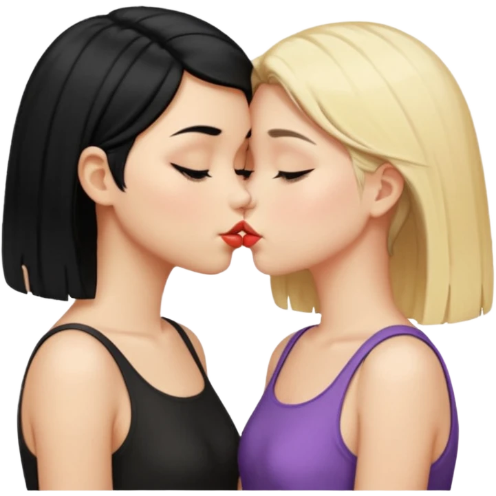 girl with short black hair kissing to girl with long blonde hair  emoji