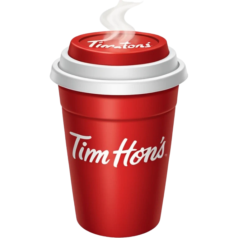 Tim Hortons coffee, it should be red cup with white write writing " Tim Hortons" and a White lid make it a large emoji