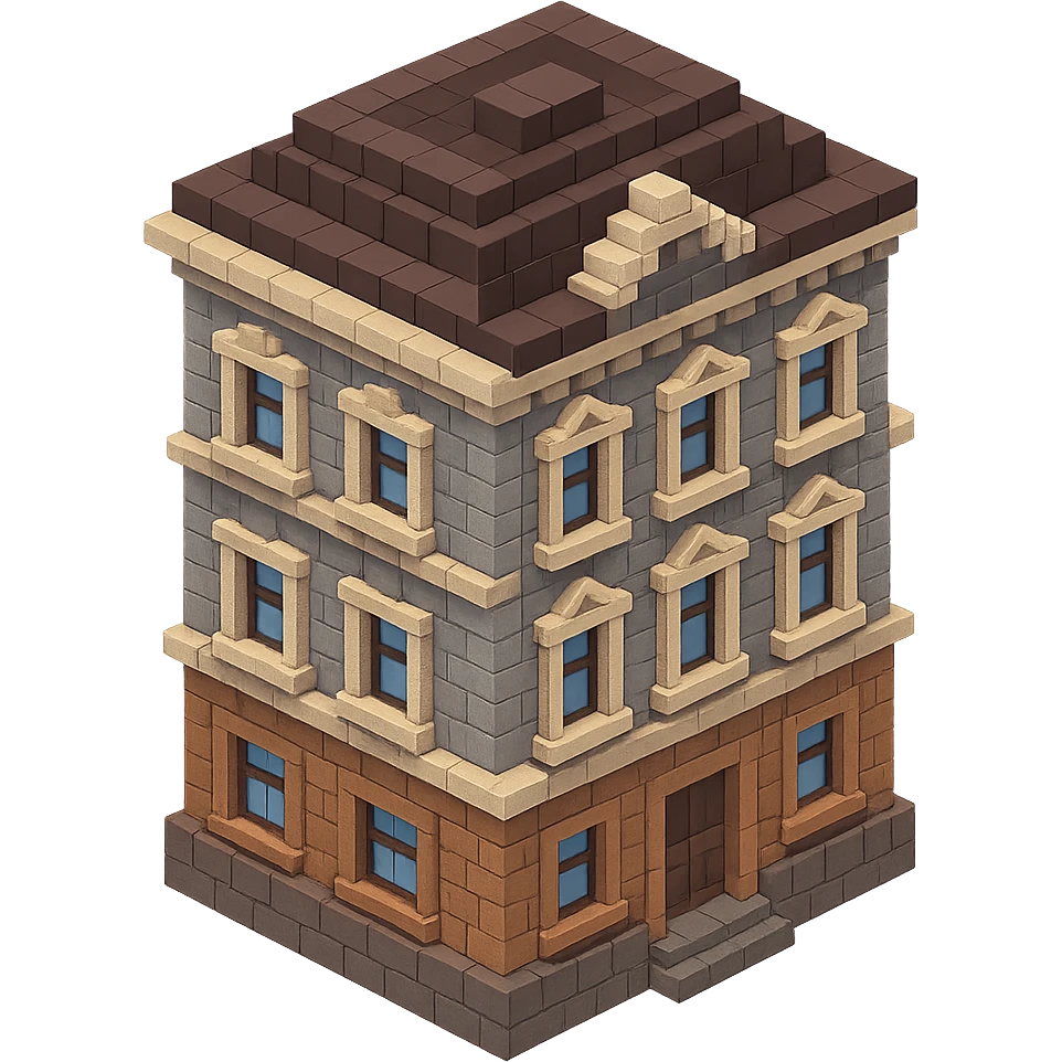 old Saint Petersburg building, classic architecture, ornate facade, gray and brown tones, isometric view emoji