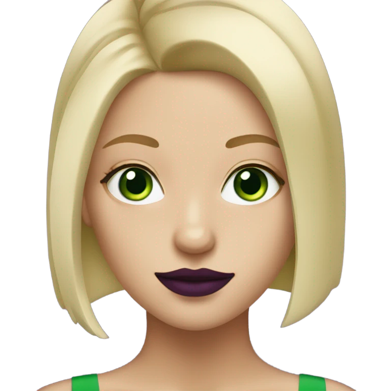 straight short Blonde haired girl with Green eyes & purple lipstick emoji