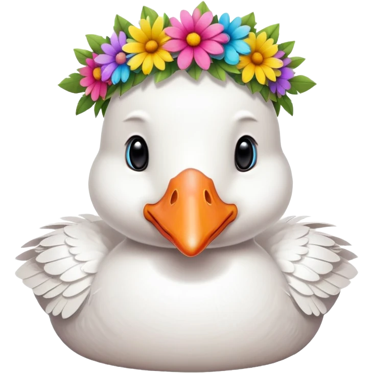 white goose with a colorful flower crown standing emoji