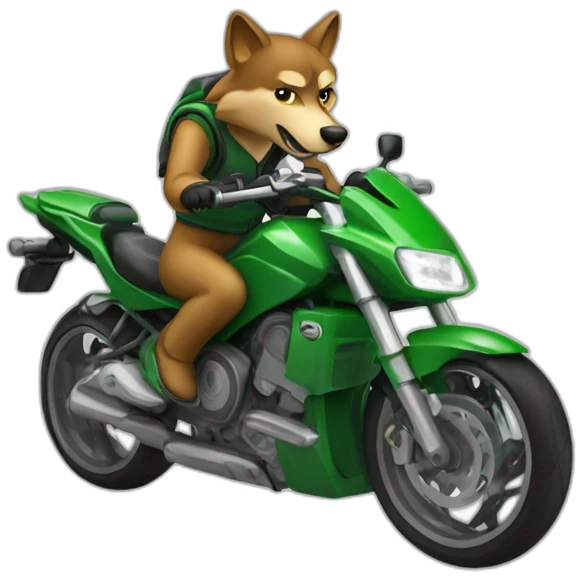 Wolf riding on green sport motorcycle emoji