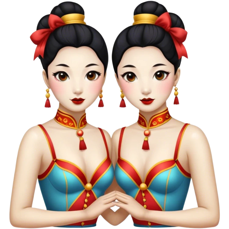 Vintage circus beautiful Asian female siamese twins  emoji