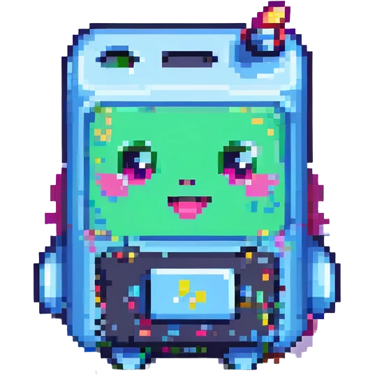 pixel art of a cute battery character with feminine features, playful expression, vibrant colors emoji