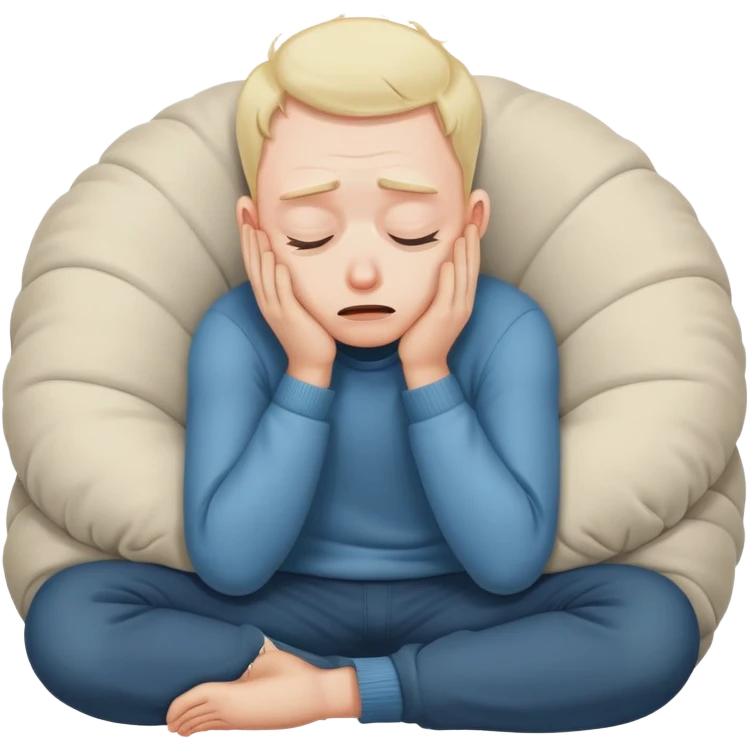 Scared man sitting curled up on himself, hidding his eyes emoji