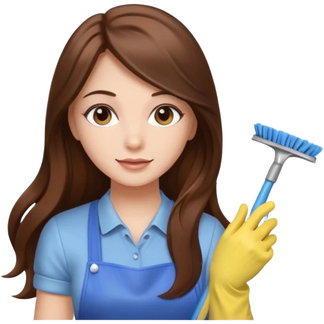 beautiful girl with long brown hair cleaning emoji