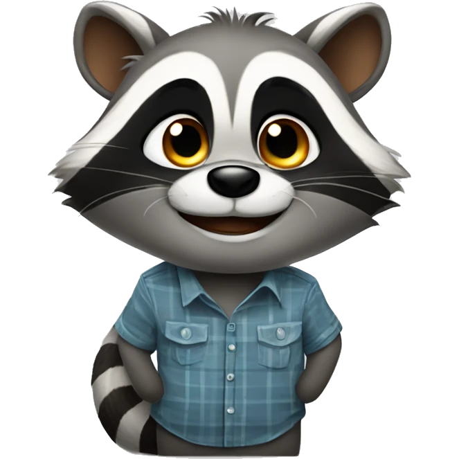 Happy Racoon in a shirt stands, stares up and thinks about difficult question emoji