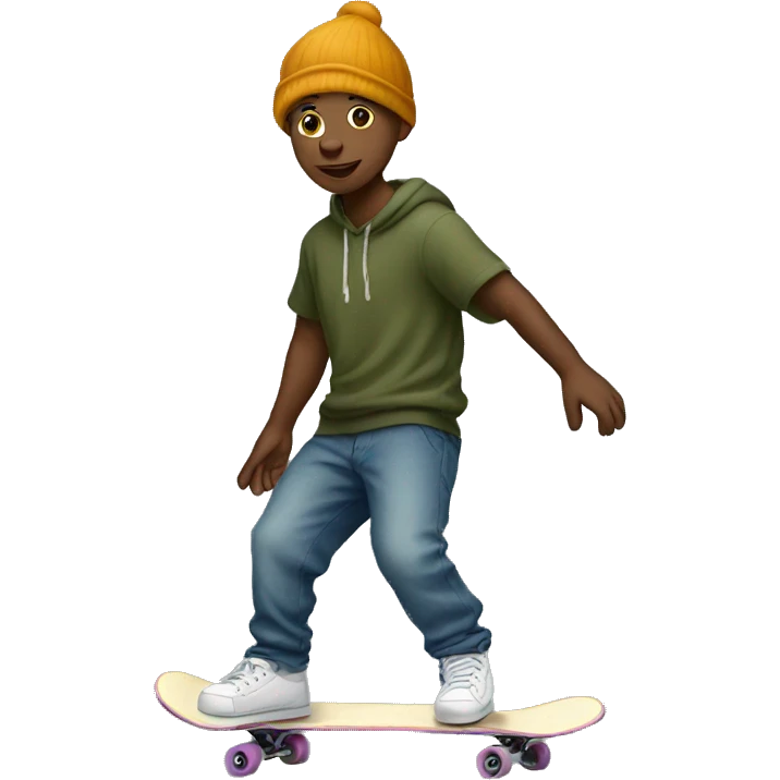 A skater wearing a baggy emoji