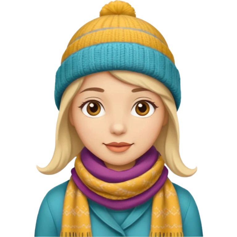 Woman with no hair wearing a cute hat with a scarf around the hat emoji