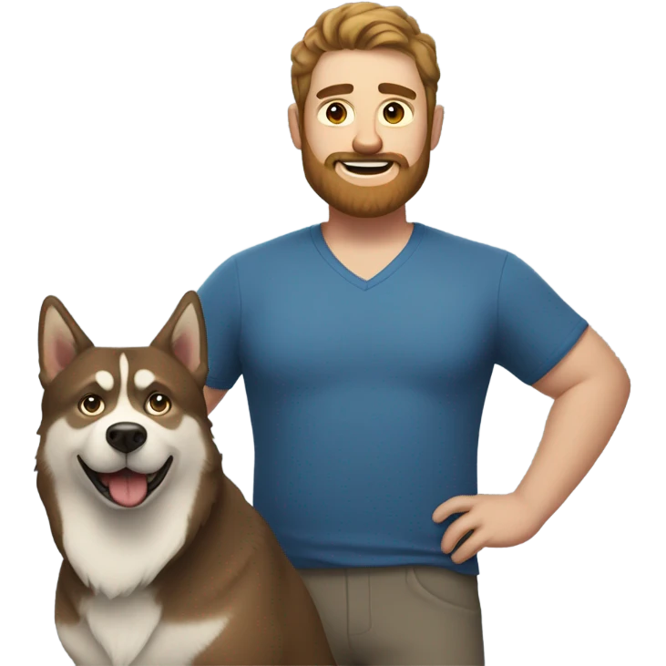 Heavy White man brown hair beard with husky dog  emoji