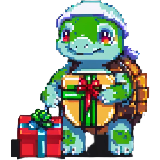 pixel art turtle with a small gift box, Mother's Day theme emoji