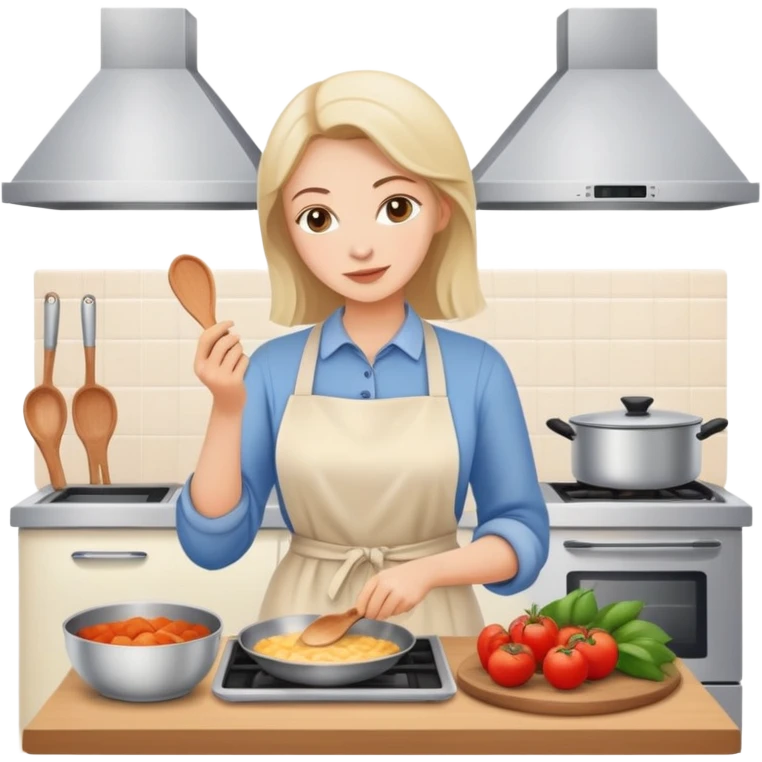Женщина в домашней одежде готовит еду emoji