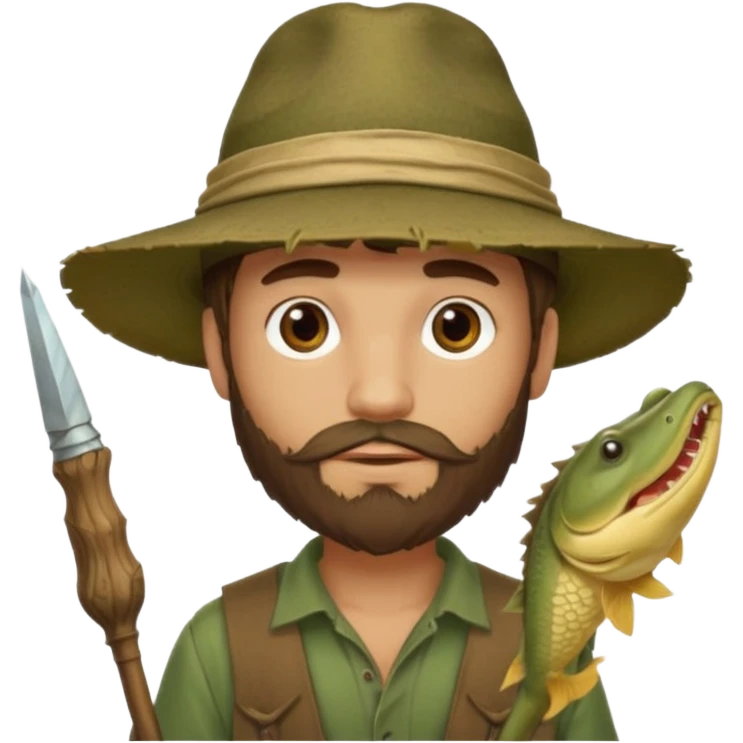 Handsome, white, bearded, brown haired Swamp boy w gar in hand w a cool swamp hat emoji