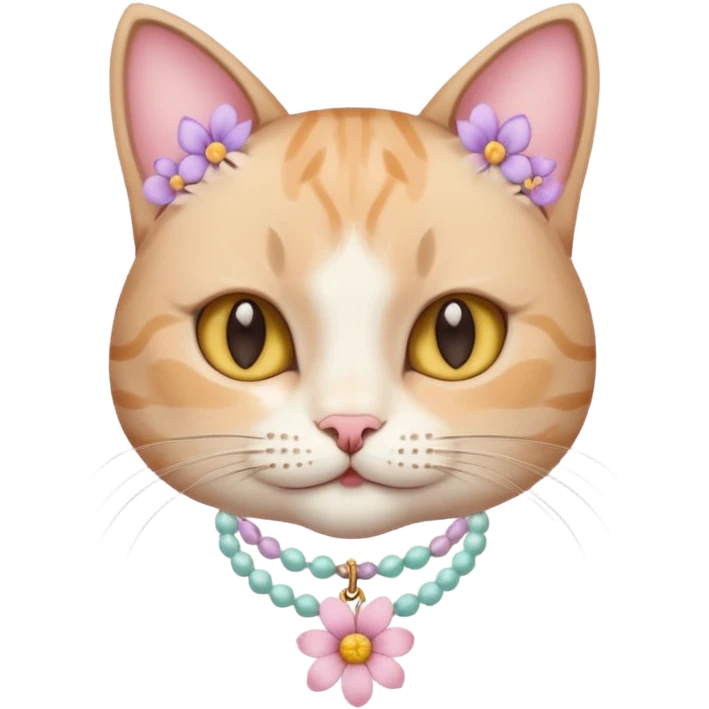 A cute cat with pastel flower necklace, posing proudly. emoji