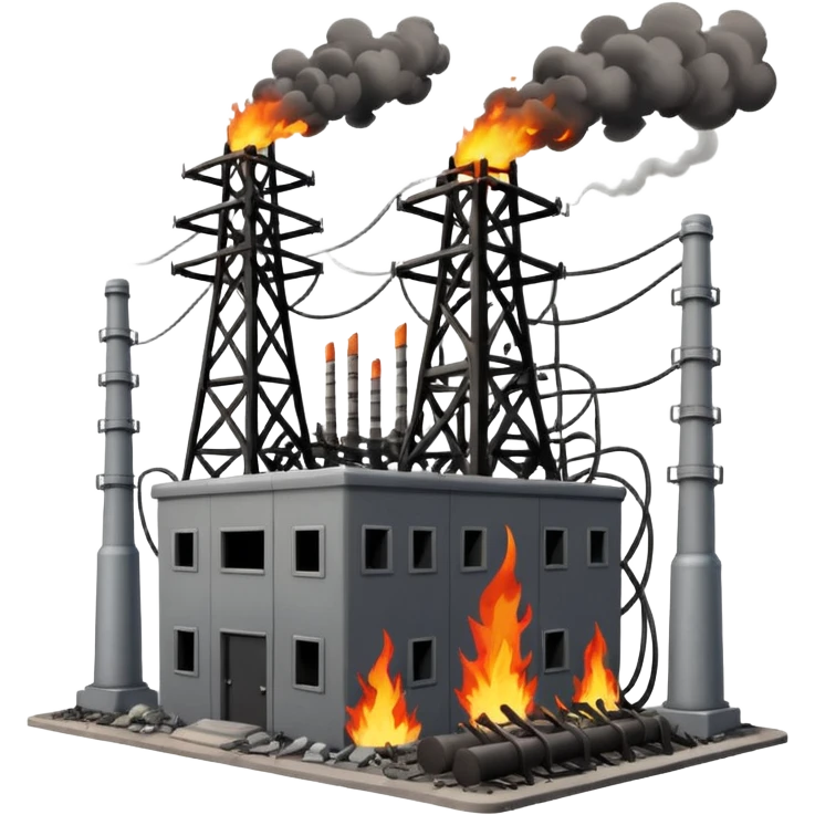 an exploded, destroyed electrical substation with towers emoji