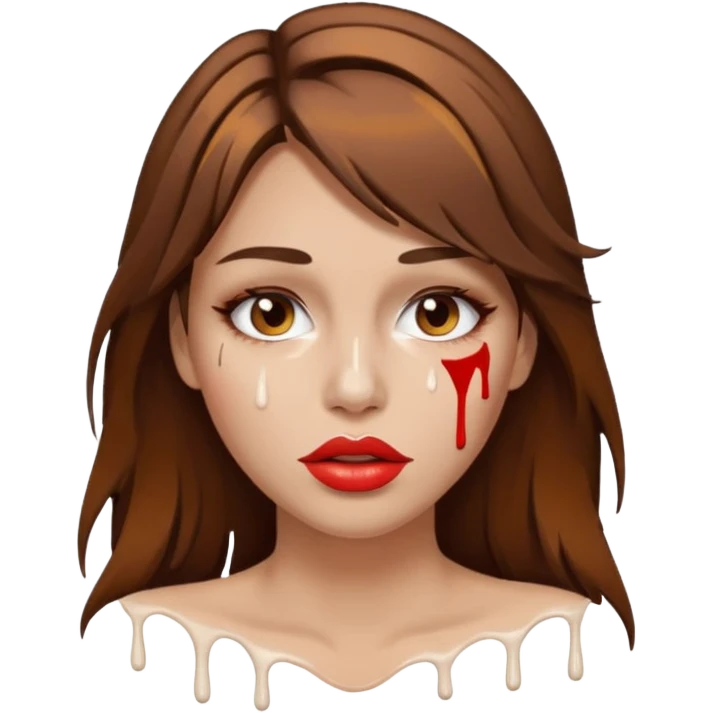 Brown Hair Woman , white paint , drip, face, hot  Sexy, lips emoji