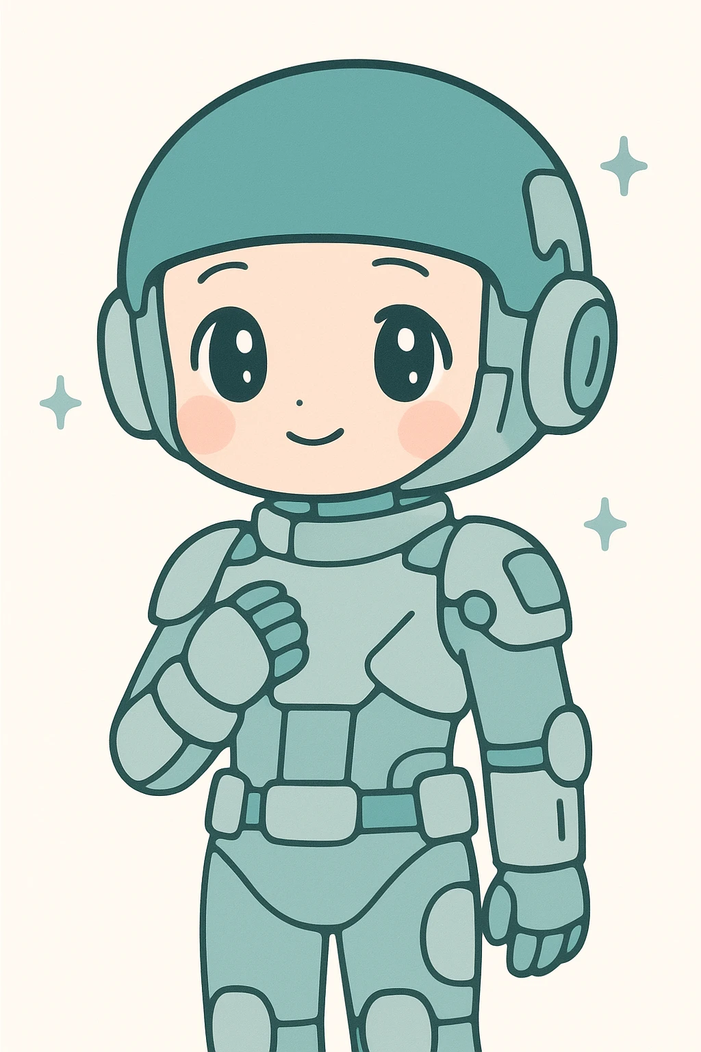 anime style human sci-fi soldier with a dark turquoise helmet, cybernetic enhancements, high-tech suit emoji