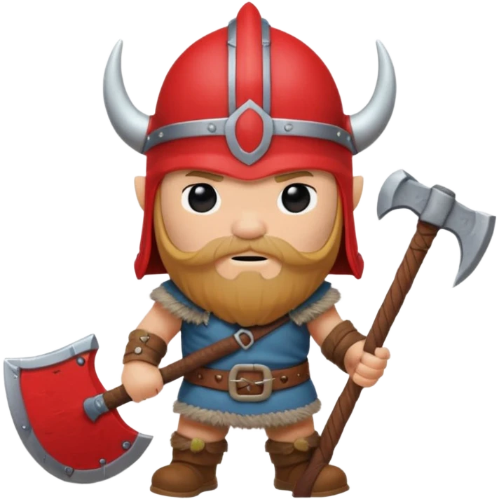 Viking avec une hache et un casque rouge et où on voit pas ses yeux peluche  emoji