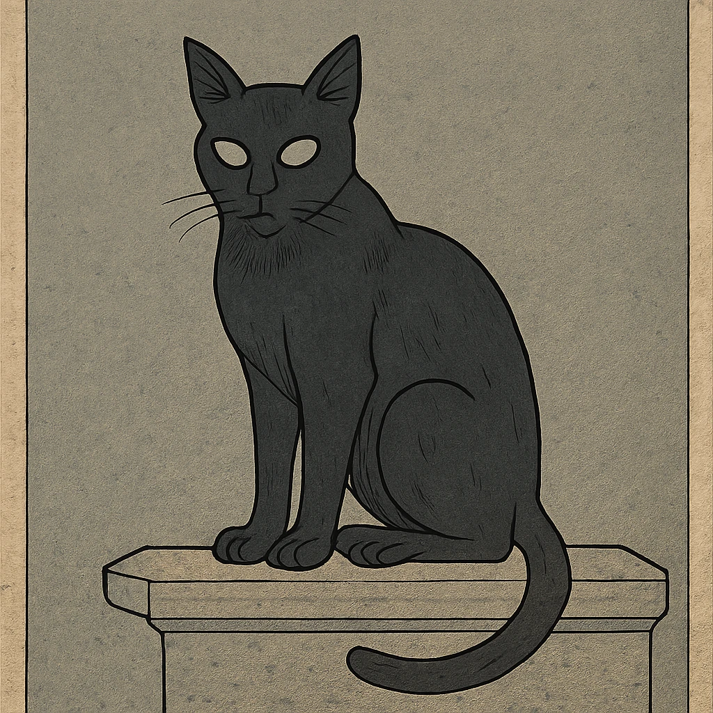 gothic black cat with glowing eyes, perched on a stone ledge, medieval art style emoji