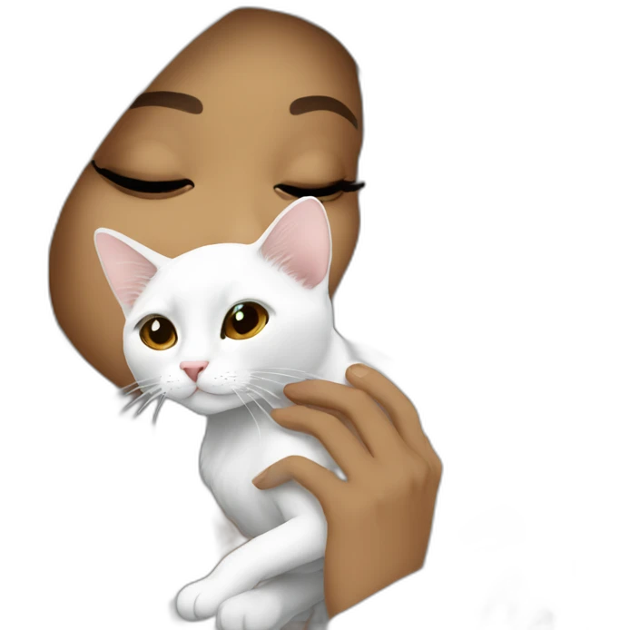 Hijab women kissing white cat emoji