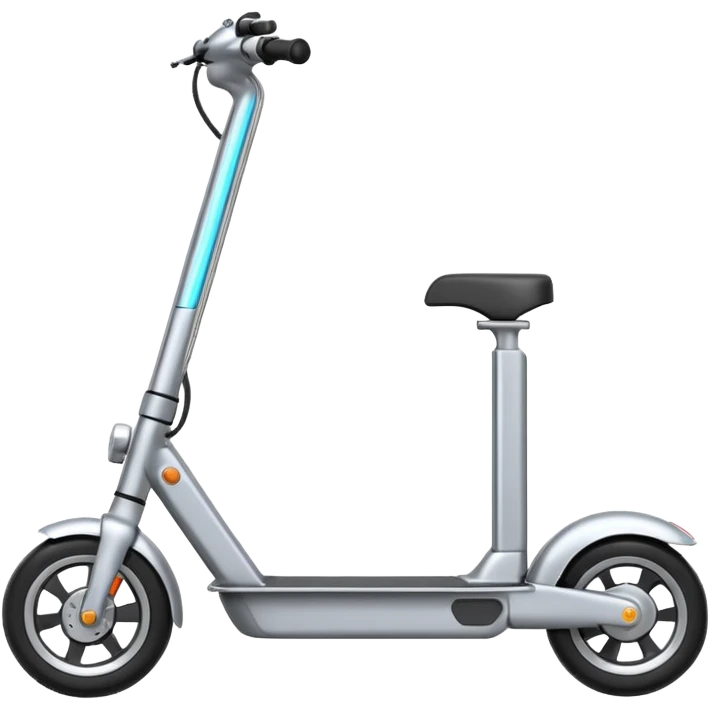 A futuristic electric scooter emoji made of silver chrome, sleek minimal frame, smooth metallic surface, subtle reflections, modern urban design, iOS emoji style, centered, clean white background emoji