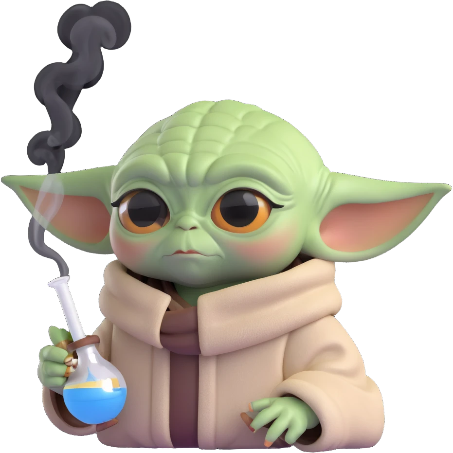 baby yoda smoking a bong, cannabis emoji