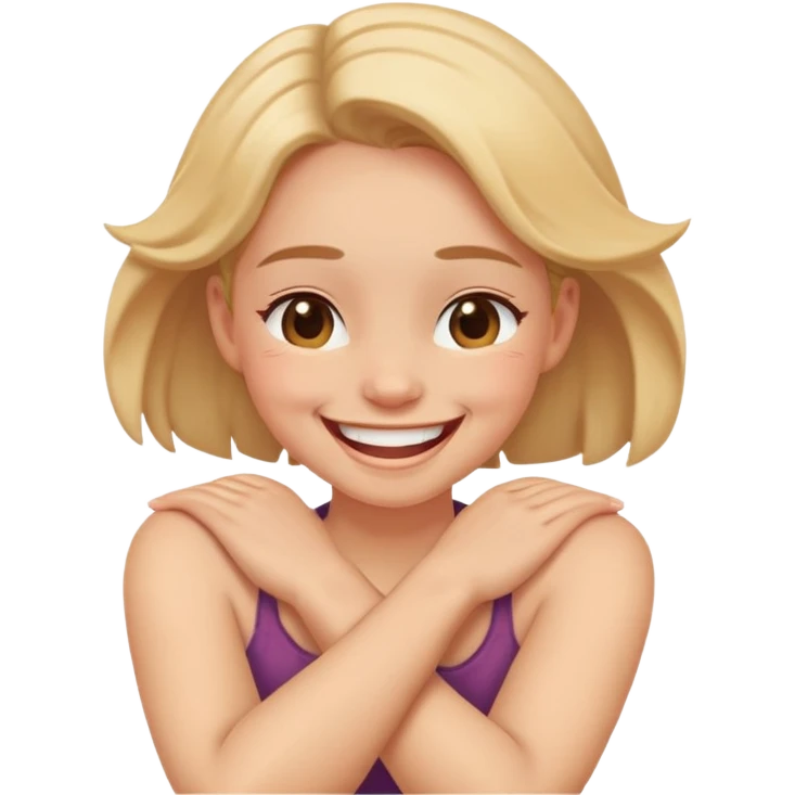 Arms crossed holding neck laughing girl  emoji