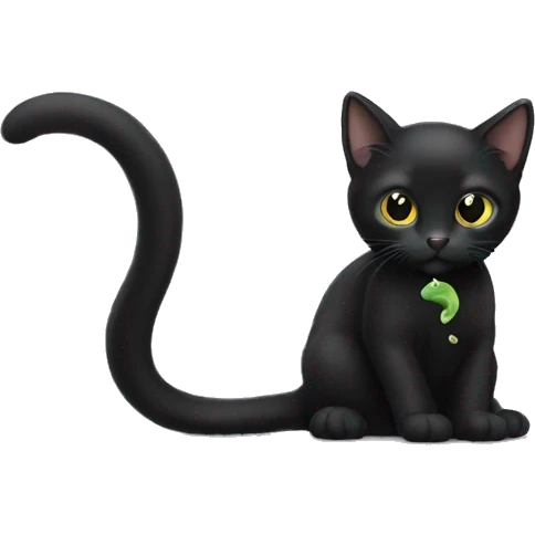 black cat kitten that has a tadpole tail emoji