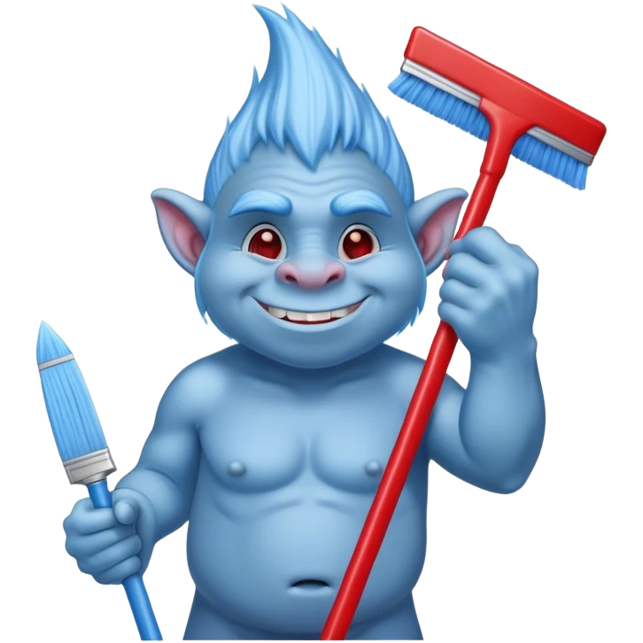 blue Troll cleaning window with red squeegee emoji