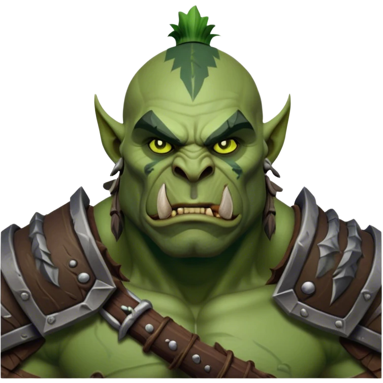 Cinematic Realistic WoW Orc Warrior Portrait, head tilted epicly and inquisitively, showcasing a commanding presence and raw, unyielding power. His battle-hardened green skin and muscular form, accented by meticulously crafted tribal armor in deep earthy hues, are rendered with lifelike clarity and dynamic lighting, high shine, epic and awe-inspiring, embodying the relentless spirit of an orc warrior ready for battle. emoji