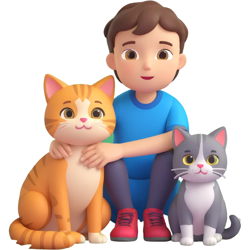 boy and cat pet in forrest background, close up pose emoji