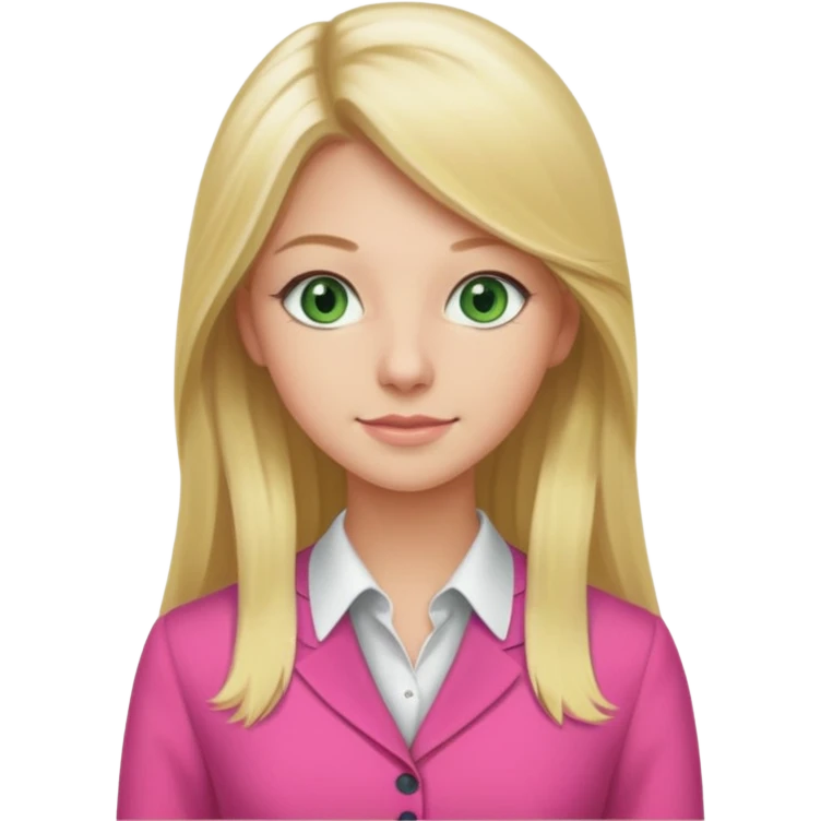 no background, long blonde hair, real estate broker, 20 years old, green eyes, cute pink corporate dress emoji