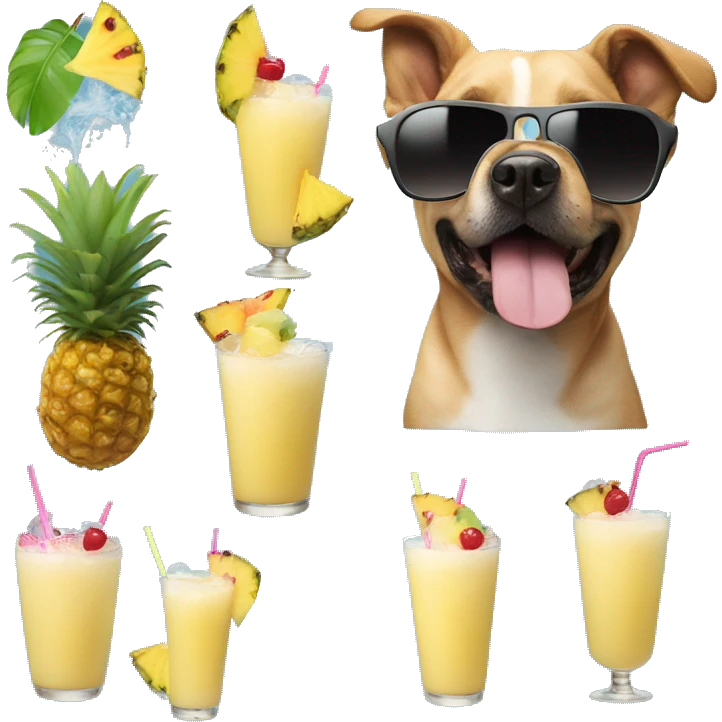 dog with sunglasses and a pina colada emoji
