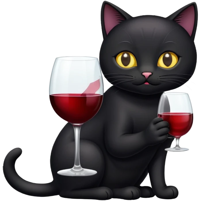 Черный кот с бокалом винв emoji