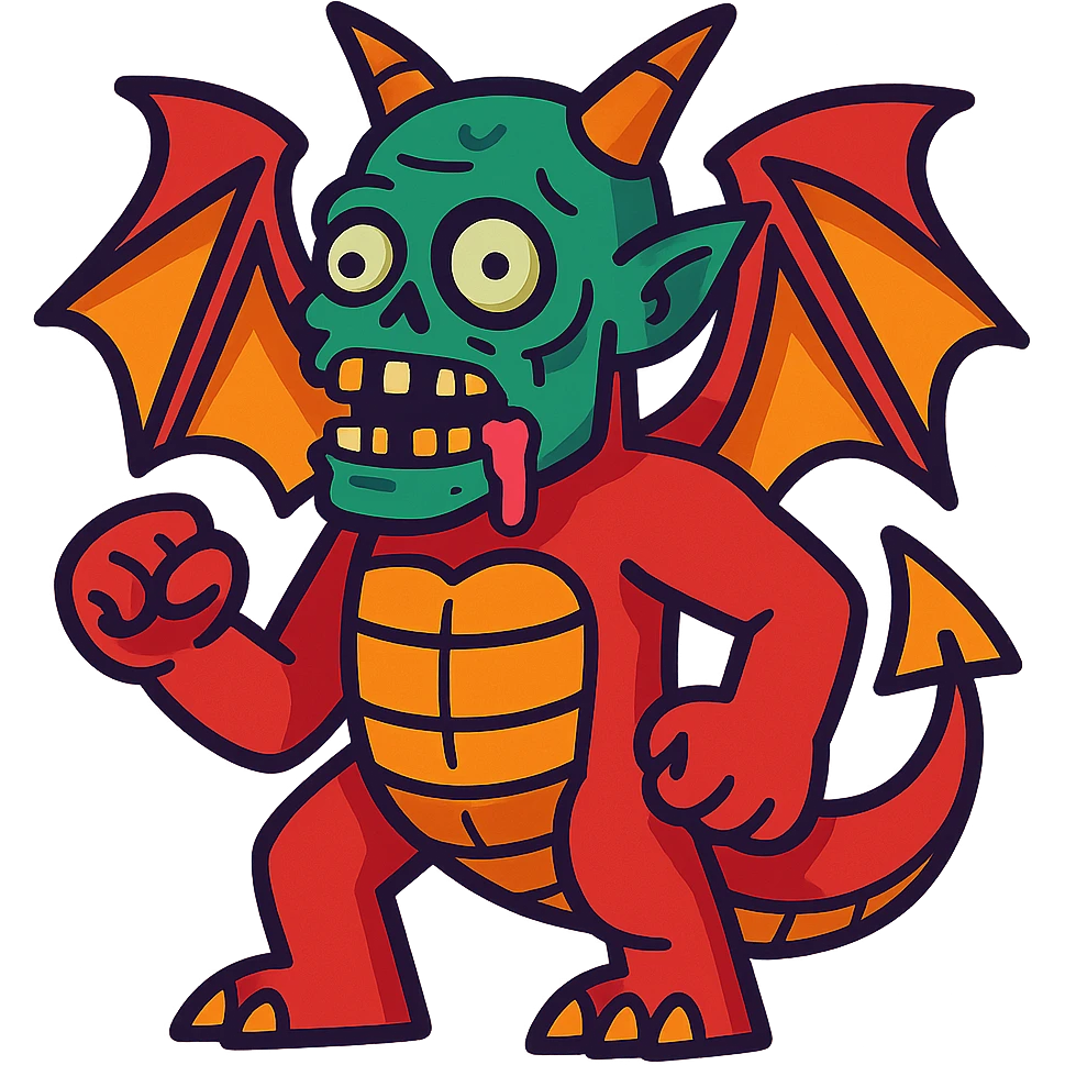 vibrant toon style human dragon with a zombie face emoji